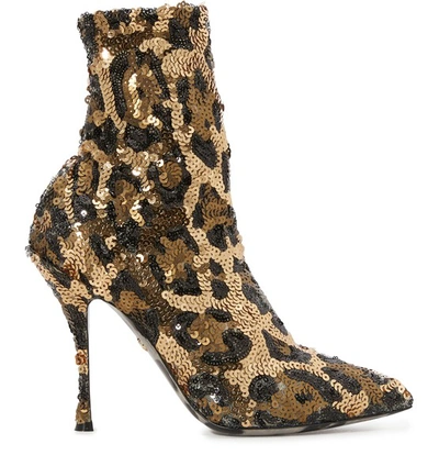Shop Dolce & Gabbana Leopard Print Sock Ankle Boots In Multi