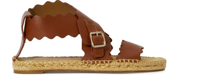 Chloé Lauren Scalloped-edge Leather Espadrille Sandals In Sepia Brown |  ModeSens