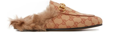 Shop Gucci Princetown Fur-lined Mules In Beige