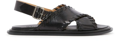 Shop Jil Sander Leather Crossover Sandals In Black