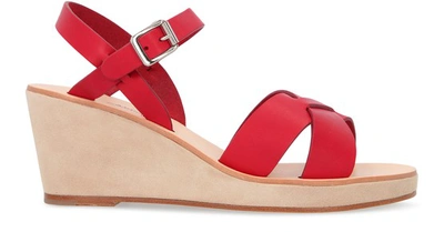Shop Apc Judith Wedge-heeled Sandals In Rouge Fonce