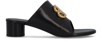 Shop Balenciaga Bb Oval Sandals In Black Gold