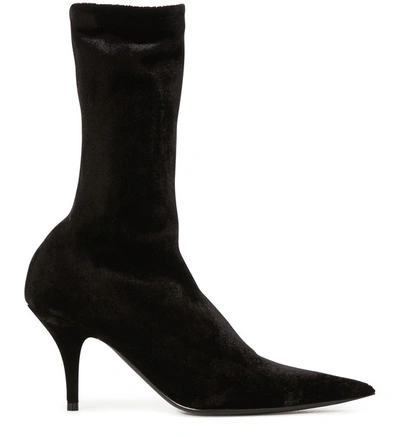Shop Balenciaga Velvet Knife Ankle Boots In Noir
