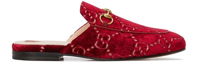 Shop Gucci Princetown Gg Velvet Slippers In Red