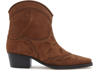 Shop Ganni Texas Ankle Boots In Tapioca