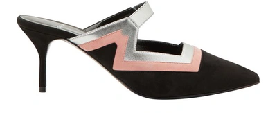Shop Pierre Hardy Vibe Heeled Mules In Suede Kid Calf Multi Silver