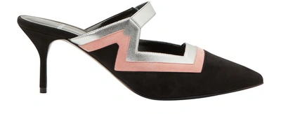 Pierre Hardy 'vibe' Colourblock Geometric Cutout Suede Mules In Suede Kid Calf Multi Silver
