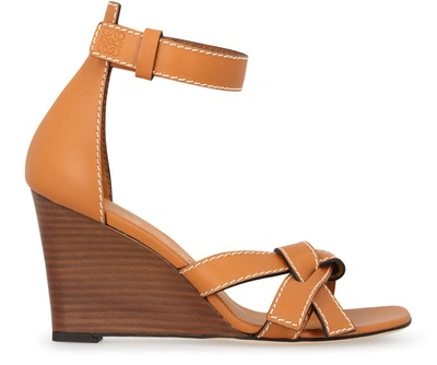 Shop Loewe Gate Wedge Sandals In Light Caramel