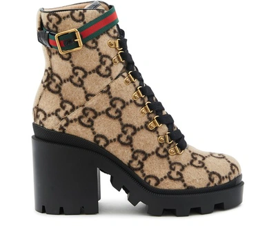 Shop Gucci Trip Gg Ankle Boots In Beige