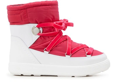 Shop Moncler Stephanie Velvet Boots In White Fucsia