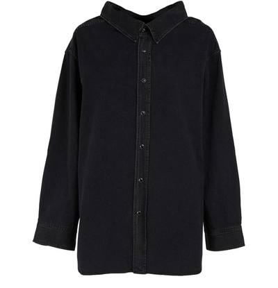 Shop Balenciaga Swing Collar Denim Shirt In Black Denim