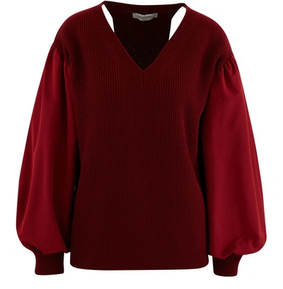Shop Valentino Jumper With Voluminous Fabric Sleeves In Red Persia