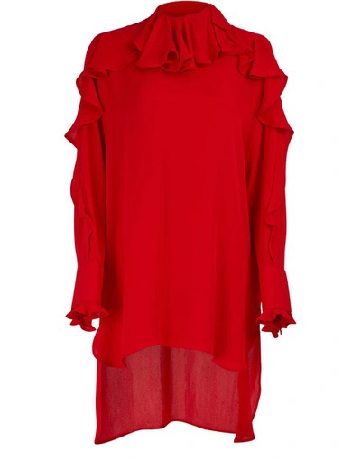 Shop Valentino Long Sleeved Dress In Red