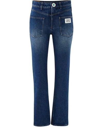 Shop Burberry Straight Fit Logo Detail Reconstructed Jeans In Indigo