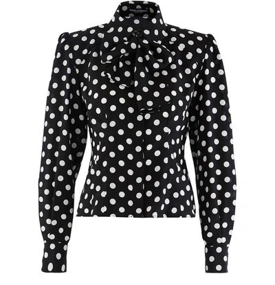 Shop Dolce & Gabbana Silk Blouse In Dots Black