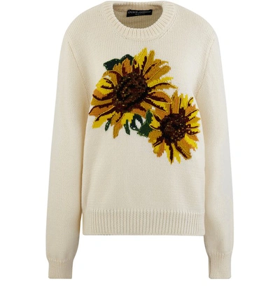 Shop Dolce & Gabbana Sunflower Jumper In Ecru