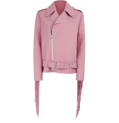 Shop Msgm Fringed Biker Jacket In Pink