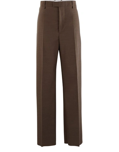 Shop Bottega Veneta Travel Wool Trousers In Brown Melange