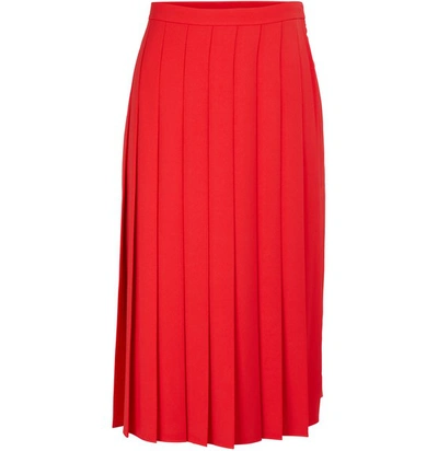 Shop Burberry Farrah Pleated Midi-skirt In Bright Red