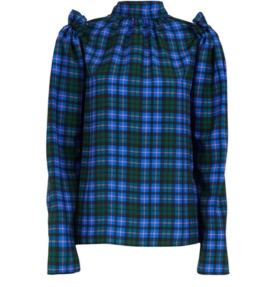 Shop Msgm Plaid Long-sleeved Top In Blue/green