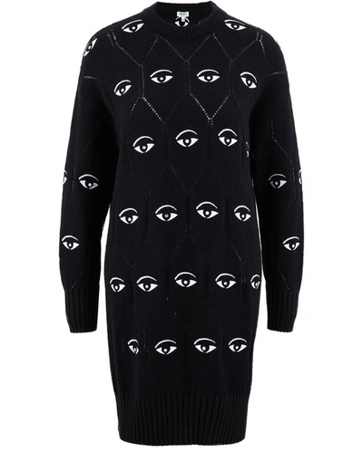 Shop Kenzo Eye Sweater Dress In Black