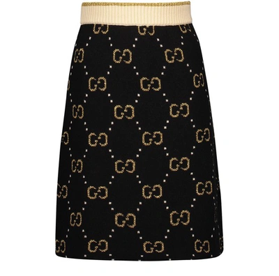 Shop Gucci Gg Wool Skirt In Blackgold