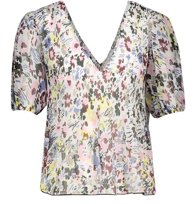 Shop Ganni Cropped Printed Top In Egret