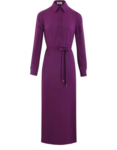 Shop Valentino Long Belted Dress In Deep Lilac