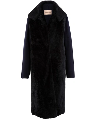 Shop Yves Salomon Lambswool Coat In Eclipse/noir