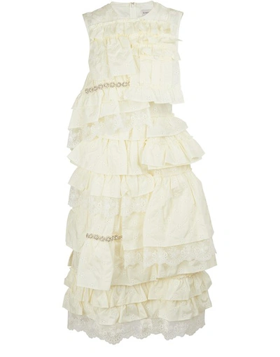 Shop Moncler Genius 4 Simone Rocha - Frilled Dress In Ecru