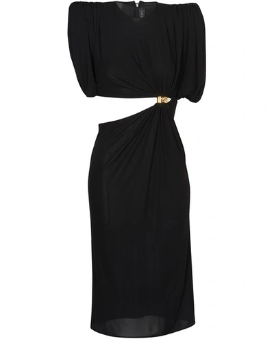Shop Versace Asymetric Midi Dress In Nero