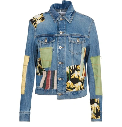 Shop Loewe Patchwork Denim Jacket In Blue/multicolor