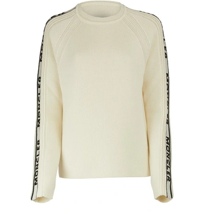 Shop Moncler Logo Wool Sweater In White