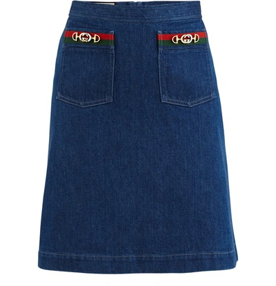 Shop Gucci Cotton Skirt In Blue/green/red