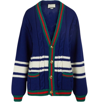 Shop Gucci Wool Cardigan In Royal Blue