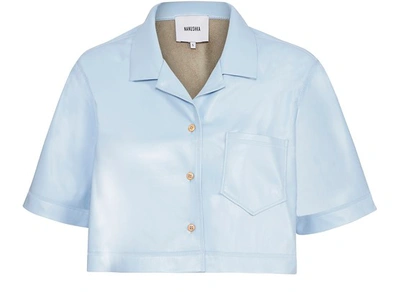 Shop Nanushka Vegan Leather Rhett Shirt In Baby Blue