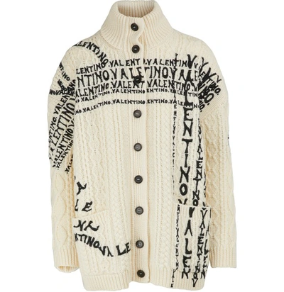 Shop Valentino Embroidered Cardigan In Ivory