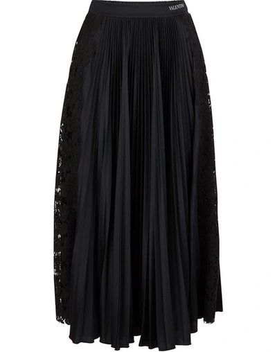 Shop Valentino Pleated Midi Skirt In Nero