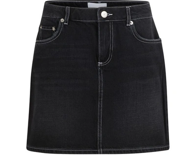 Shop Ganni Denim Mini Skirt In Black Washed