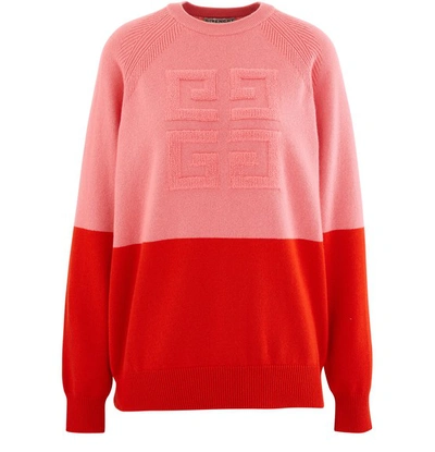 Shop Givenchy Bicolour Round Neck Jumper In Rouge/rose