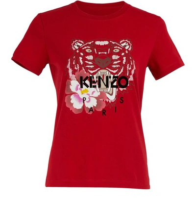 Shop Kenzo Cotton Tiger And Flower T-shirt In Medium Red