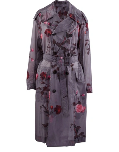 Shop Dries Van Noten Printed Trench Coat In Grey