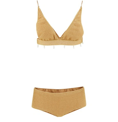 Shop Oseree Lumière Triangle Bikini In Gold