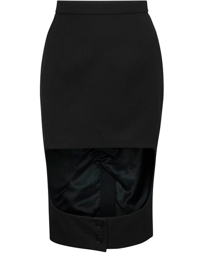 Shop Burberry Grain De Doudre Wool Step-through Skirt In Black