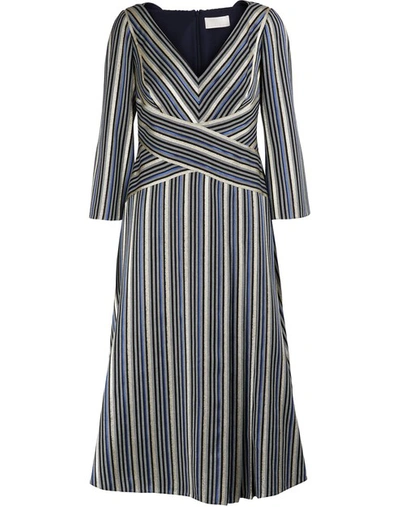 Shop Peter Pilotto Lurex Striped Maxi Dress In Gold Navy