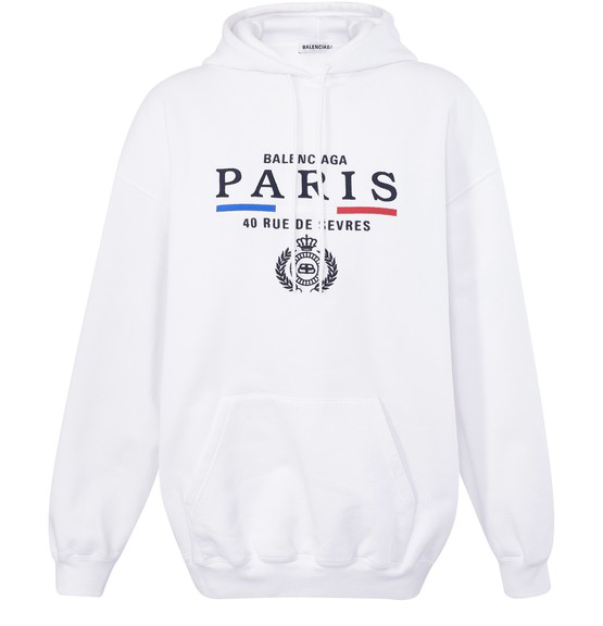 Balenciaga Paris Flag Cotton Jersey Hoodie In White | ModeSens