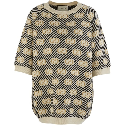 Shop Gucci Gg Wool Jumper In Ivory Black Gold