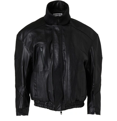 Shop Balenciaga Leather Biker Jacket In 1000