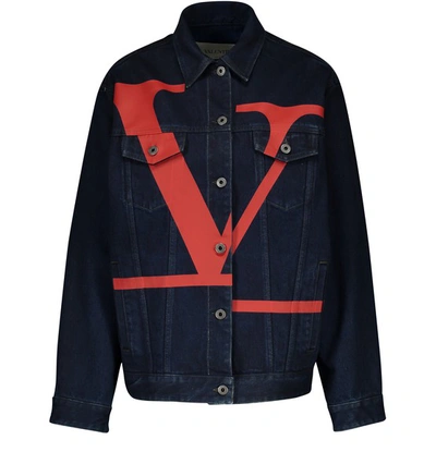Shop Valentino Denim Jacket In Denim Blue
