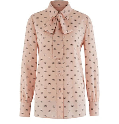 Shop Valentino Pussy Cat Bow Shirt In Antique Rose/nero